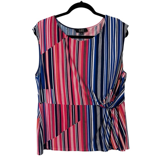 Alex Marie Women’s Sleeveless Multicolor Striped Side Ruched Blouse Sz XL GUC - Picture 1 of 7
